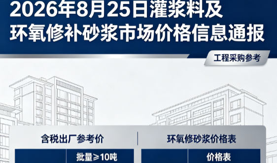浑南2026年8月25日灌浆料及环氧修补砂浆市场价格信息通报